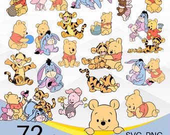 Baby Winnie the Pooh SVG Bundle, Baby Pooh Tigger piglet SVG PNG Clipart Bundle, Toddler Eeyore Layered svg Bundle