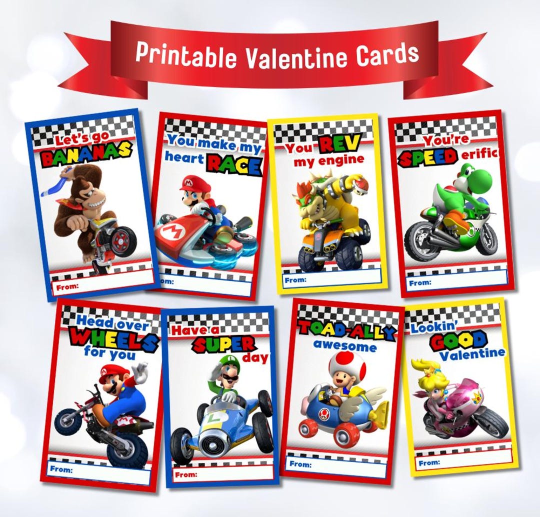 Mario Kart Printable Valentines, Mario Kart Valentine Cards, Printable ...