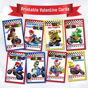 Cartões de Dia dos Namorados para Imprimir Mario Kart, Cartões de Dia dos Namorados para Imprimir Mario Kart, Pacote de Dia dos Namorados para Imprimir com Bowser Luigi, Cartões de Dia dos Namorados para Download Instantâneo