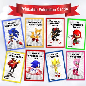 Sonic druckbare Valentinstagskarten, Sonic the Hedgehog-Valentinstagskarten, druckbares Valentinspaket mit Schwänzen Schatten, Sofortiger Download-Valentinstag