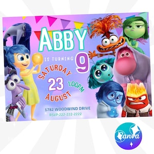 Invitación de cumpleaños de Inside Out 2, invitación editable para fiesta de Inside Out, nuevas emociones, invitación para enviar por mensaje de texto o imprimir
