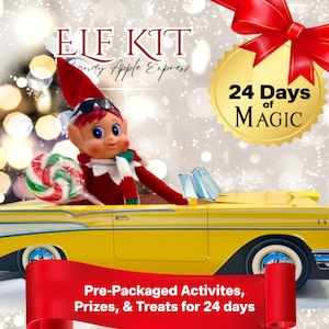 24 Day Christmas Elf Kit with Pre-planned elf props, elf costumes, and activities for kids and Christmas elves