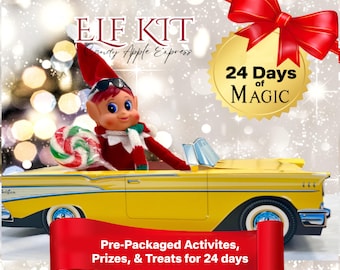24 Day Christmas Elf Kit with Pre-planned elf props, elf costumes, and activities for kids and Christmas elves