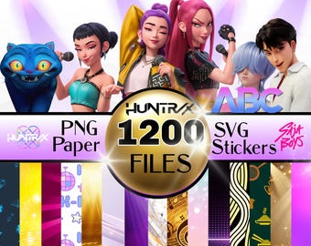 KPop PNG Clipart Bundle, Huntrix Clipart svg bundle for birthday, K-pop shirt, Demon Hunters clip art, Saja Boys stickers, K Pop paper