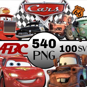 Clipart di Cars, bundle di Cars SVG PNG, Saetta McQueen, ideale per compleanni, magliette e altro ancora a tema Cars