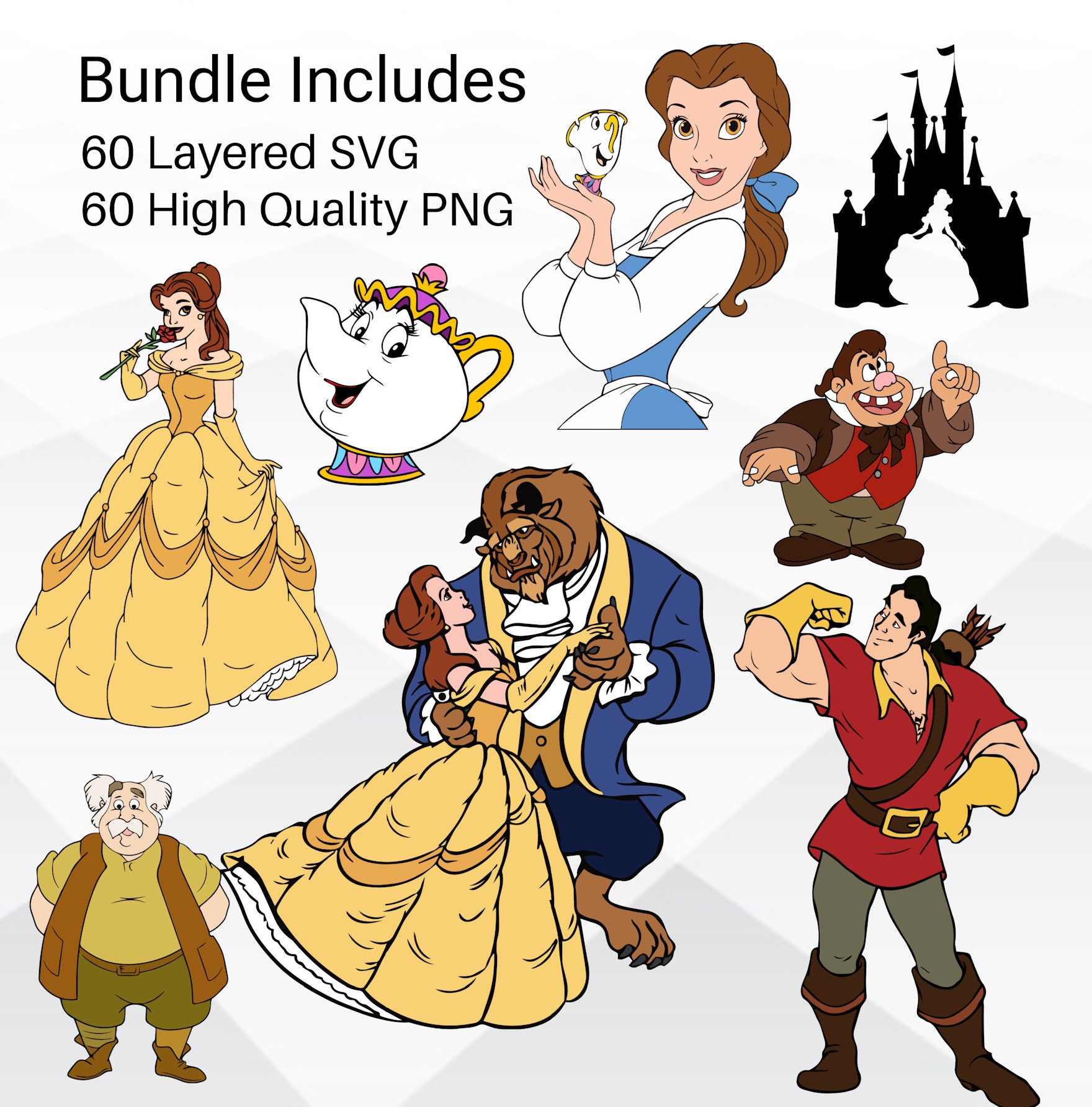 Beauty and the Beast SVG Bundle, Belle SVG PNG Clipart Bundle, Beauty ...