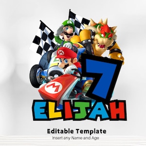 Mario Kart bearbeitbare Vorlage, Mario Kart Geburtstag png, Mario Geburtstag png für Shirt oder Dekor zum Bearbeiten und Drucken