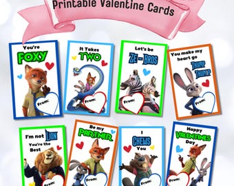 Zootopia 2 Valentines, Zootopia Valentine cards, Judy Hopps Printable Valentine Bundle with Nick Wild, Instant Download Animal Valentines