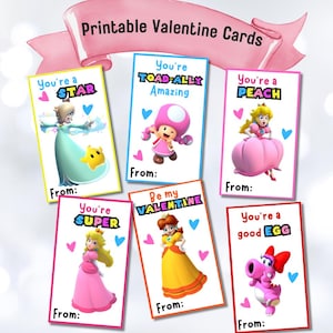Princess Peach afdrukbare Valentijnskaarten, Mario Princess Valentijnskaarten, afdrukbare Valentijnsbundel, Instant Download Valentines