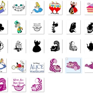 Peut inclure: Un ensemble de 40 transferts thermocollants sur le th&egrave;me d'Alice au pays des merveilles. Les transferts pr&eacute;sentent divers personnages et symboles de l'histoire, notamment Alice, le Chat du Cheshire, la Reine de Coeur et des cartes &agrave; jouer.