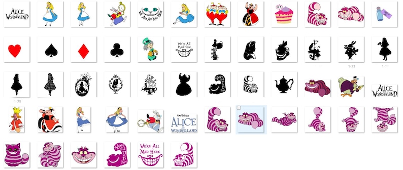 Peut inclure: Un ensemble de 40 transferts thermocollants sur le th&egrave;me d'Alice au pays des merveilles. Les transferts pr&eacute;sentent divers personnages et symboles de l'histoire, notamment Alice, le Chat du Cheshire, la Reine de Coeur et des cartes &agrave; jouer.