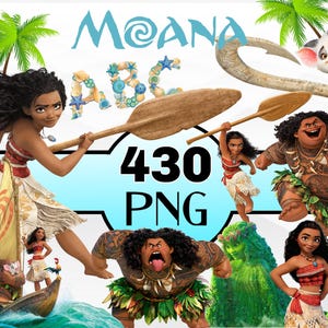Paquete de imágenes prediseñadas de Moana PNG, paquete de imágenes prediseñadas de Moana PNG con alfabeto