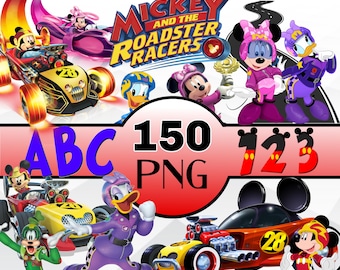 Mickey Racers Clipart Bundle, Roadster Racers PNG Bundle, Mickey png, Great for shirts, door magnets, and scrapbooks