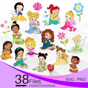 Baby Princess SVG Bundle, Baby Princess SVG PNG Clipart Bundle, Layered svg Bundle, Baby Ariel svg, Baby moana svg, Toddler Princess image 1