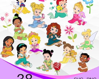 Baby Prinzessin SVG Bundle, Baby Prinzessin SVG PNG Clipart Bundle, Layered svg Bundle, Baby Ariel svg, Baby Moana svg, Kleinkind Prinzessin