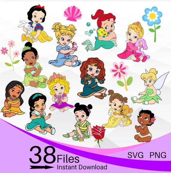 Baby Princess SVG Bundle, Baby Princess SVG PNG Clipart Bundle, Layered svg Bundle, Baby Ariel svg, Baby moana svg, Toddler Princess