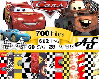 Cars Clipart, Cars SVG PNG Bundle, Lightning McQueen, Cars Digital Paper,  Planes Cars birthdays, shirts, and more