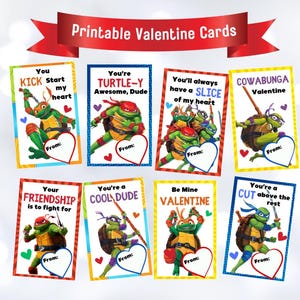 Tarjetas de San Valentín imprimibles de las Tortugas Ninja, tarjetas de San Valentín de las Tortugas Ninja, paquete de San Valentín imprimible, tarjetas de San Valentín de descarga instantánea