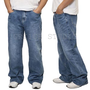 Men&#39;s Baggy Wide Leg Jeans Y2K Loose Fit Denim Pants