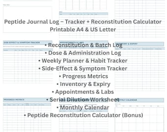 Registro de péptidos: formulario imprimible + calculadora de reconstitución de péptidos de regalo