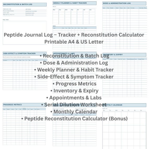 glp 1 reconstitution calculator Peptide Journal Log – Tracker Form Printable + BONUS Peptide Reconstitution  Calculator