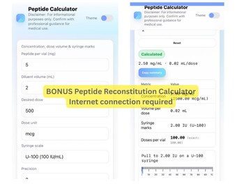 glp-1 reconstitution calculator Peptide Journal Log – Tracker Form Printable + BONUS Peptide Reconstitution Calculator