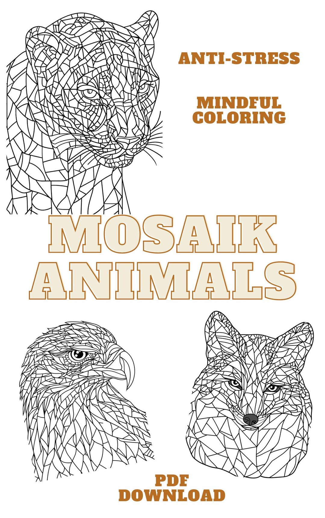 10 Coloring Pages for Stress Reduction: Mosaic Animals (for Adults ...