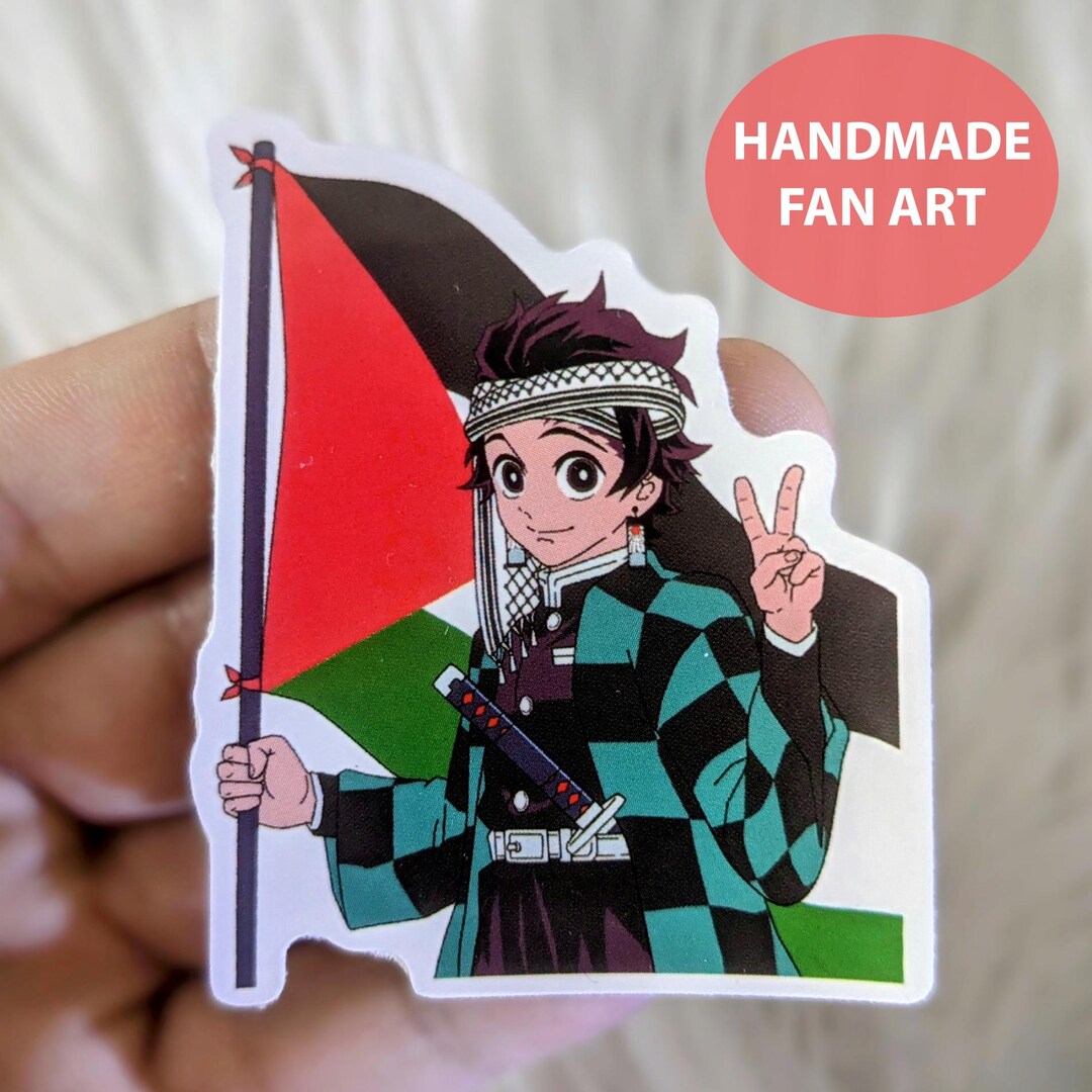 Tanjiro With Palestine Flag Sticker Demon Slayer Handmade Fan Art set ...