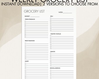 WEEKLY GROCERY LIST
