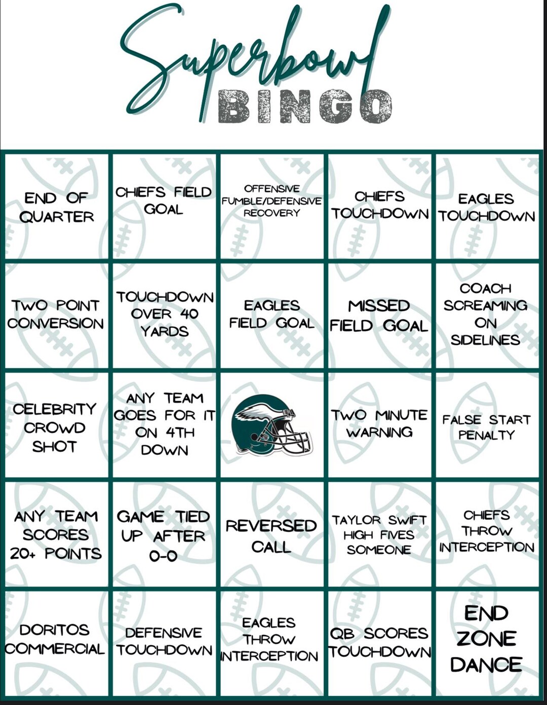 Super Bowl XLI Bingo Cards - Etsy