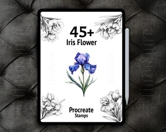 45+ Pacote de flores de íris Procreate | Pincéis de flores de íris | Carimbos florais Procreate para arte digital | Procreate botânico | Natureza