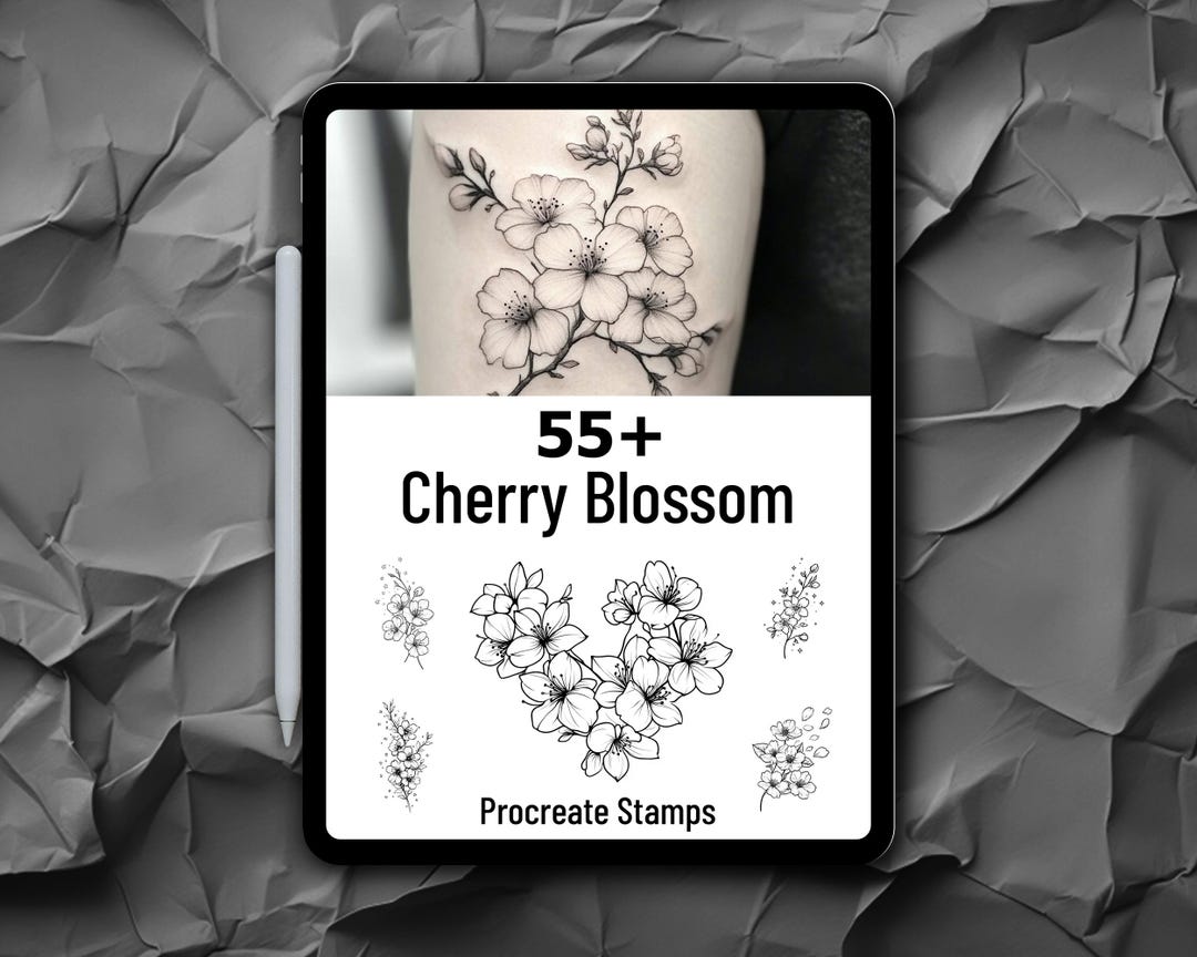 55+ Cherry Blossom Tattoo Procreate Stamp Bundle for Tattoo Artist ...