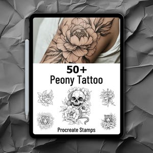 50+ Pfingstrose Tattoo Procreate Stempel - Peony trad Brush Stamps für Procreate - Tattoo Artist | Tattoo-Designs