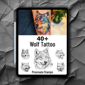 40+ Wolf Tattoo Procreate Stamp - Wildlife Animal Procreate Stamps | Forest Life Set | Animal Procreate | Tattoo Reference Microrealism