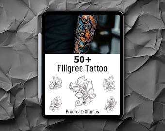 50+ Filigree Procreate Stamps | Filigree Tattoo Designs | Filigree Brush Stamps for Digital Artist