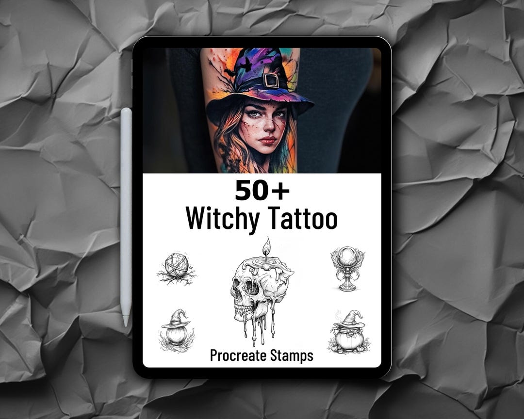 50+ Witchy Tattoo Designs Procreate Brushes | Witch Tattoo Art | Witchy ...