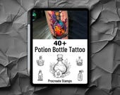 40+ Potion Bottle Procreate Stamp | Apothecary Vial Bottle Brush Stamps | Potion Tattoo Designs | Digital Tattoo Art