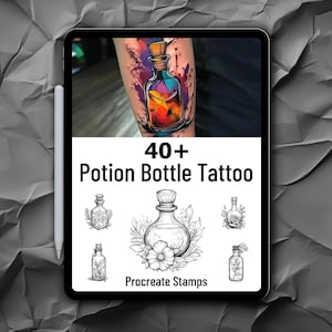 40+ Potion Bottle Procreate Stamp | Apothecary Vial Bottle Brush Stamps | Potion Tattoo Designs | Digital Tattoo Art