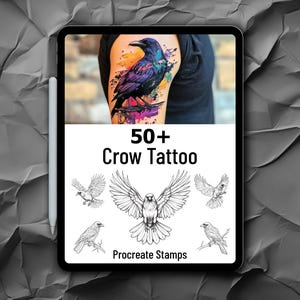 50+ Crow Portrait Designs for Procreate - Crows Procreate Tattoo  Stamps - Realistic Crow Birds Stamps, Flying Crow Birds.