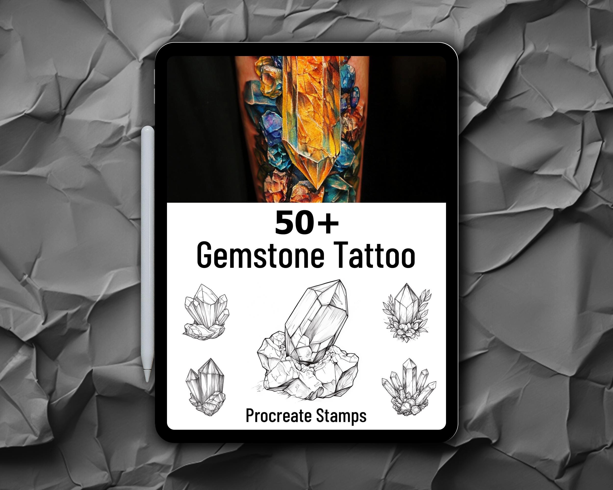 50+ sellos de Procreate de gemas — Contornos de diamante, íconos de joyas y delineados de gemas para diseño de joyería y moda