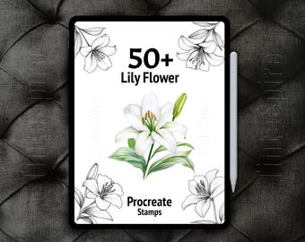 50+ Pacote de Flores de Lírio Procreate | Pincéis de Flores de Lírio | Carimbos Florais Procreate para Arte Digital | Procreate Botânico | Natureza