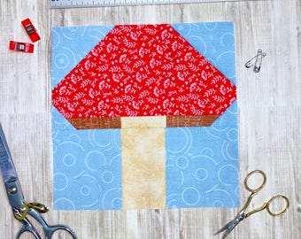 毒キノコのコテージコア キルト ブロック パターン