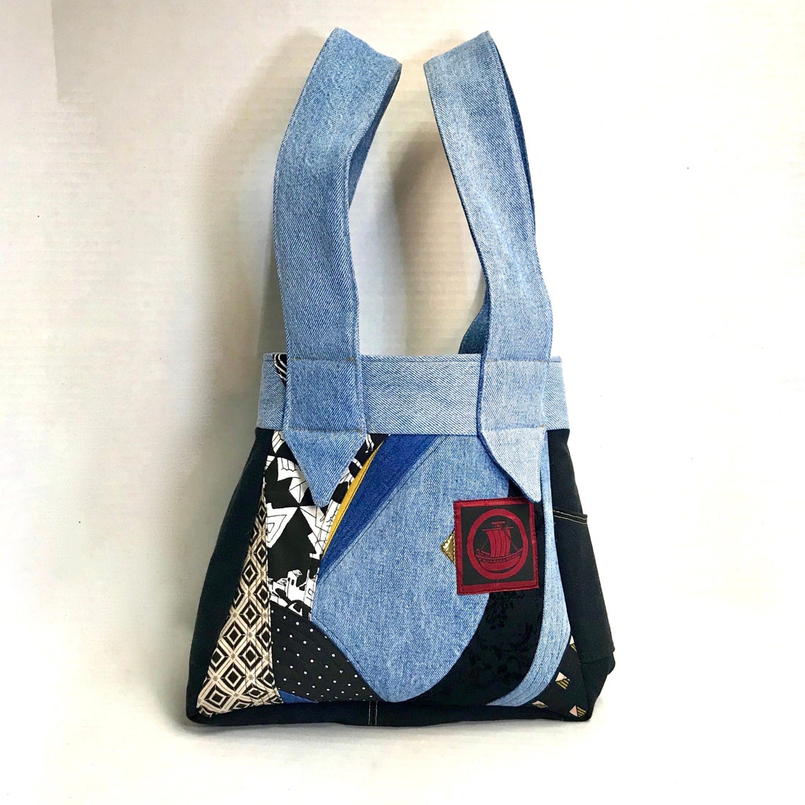 Denim Handbag Boho tote bag Reclaimed fabrics bag Handbag | Etsy