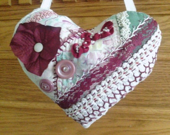 Small Burgundy Wine Crazy Quilt Pillow
