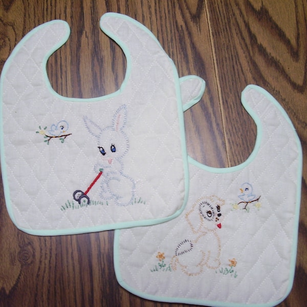 Pair of vintage Inspired Embroidered Baby Bibs