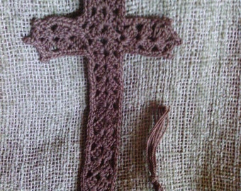 Large Chocolate Brown Hand Crocheted Cross Bookmark
