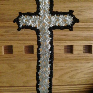 Black Edged Ecru Hand Crocheted Cross