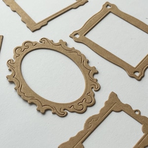 Die Cut Mini Photo Frames, Set of 10, Black, Kraft, Watercolor White