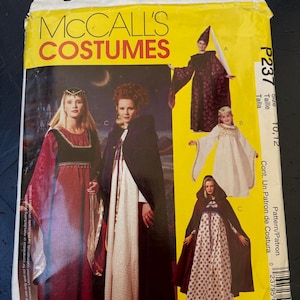 Molde para costura medieval de vestido longo, touca e capa - Adulto, Infantil - McCall's P237 - Novo e sem cortes - 2001