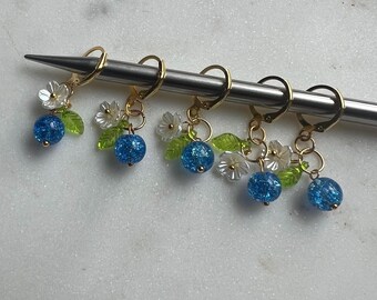Marcadores de puntos Blueberry para tejer y hacer ganchillo / Fijos o extraíbles / Juego de 5